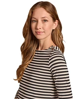 Jones New York Petite Striped Button-Shoulder Top