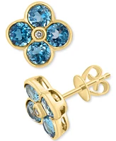 Effy London Blue Topaz (2-5/8 ct. t.w.) & Diamond Accent Flower Stud Earrings in 14k Yellow Gold