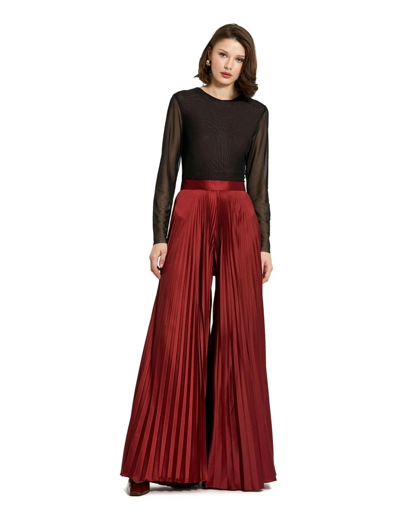 Mac Duggal Women's Pleated Charmeuse Wide Leg Pants