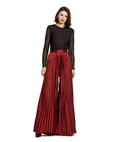 Mac Duggal Women's Pleated Charmeuse Wide Leg Pants