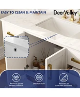 DeerValley 48'' Bathroom Vanity Ceramic Sink Top with Backsplash, Pre-assembled Bathroom Cabinet White