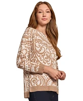 Jones New York Petite Paisley High-Low Pullover Sweater