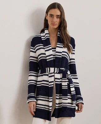 Lauren Ralph Women's Striped Belted Cotton-Blend Cardigan