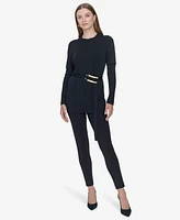 Halston Women's Belted Long-Sleeve Crewneck Top