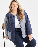 Style & Co Plus Quilted Colorblocked Chambray Jacket, Exclusively at Macy's