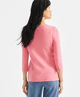 Style & Co Women's Pima Cotton 3/4-Sleeve Boat-Neck Top, Regular Petite, Created for Macy's