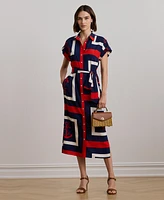 Lauren Ralph Women's Anchor-Print Belted Crepe Shirtdress