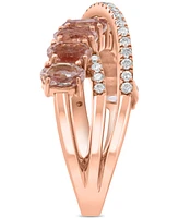 Effy Morganite (2-1/10 ct. t.w.) & Diamond (1/4 ct. t.w) Crisscross Statement Ring in 14k Rose Gold