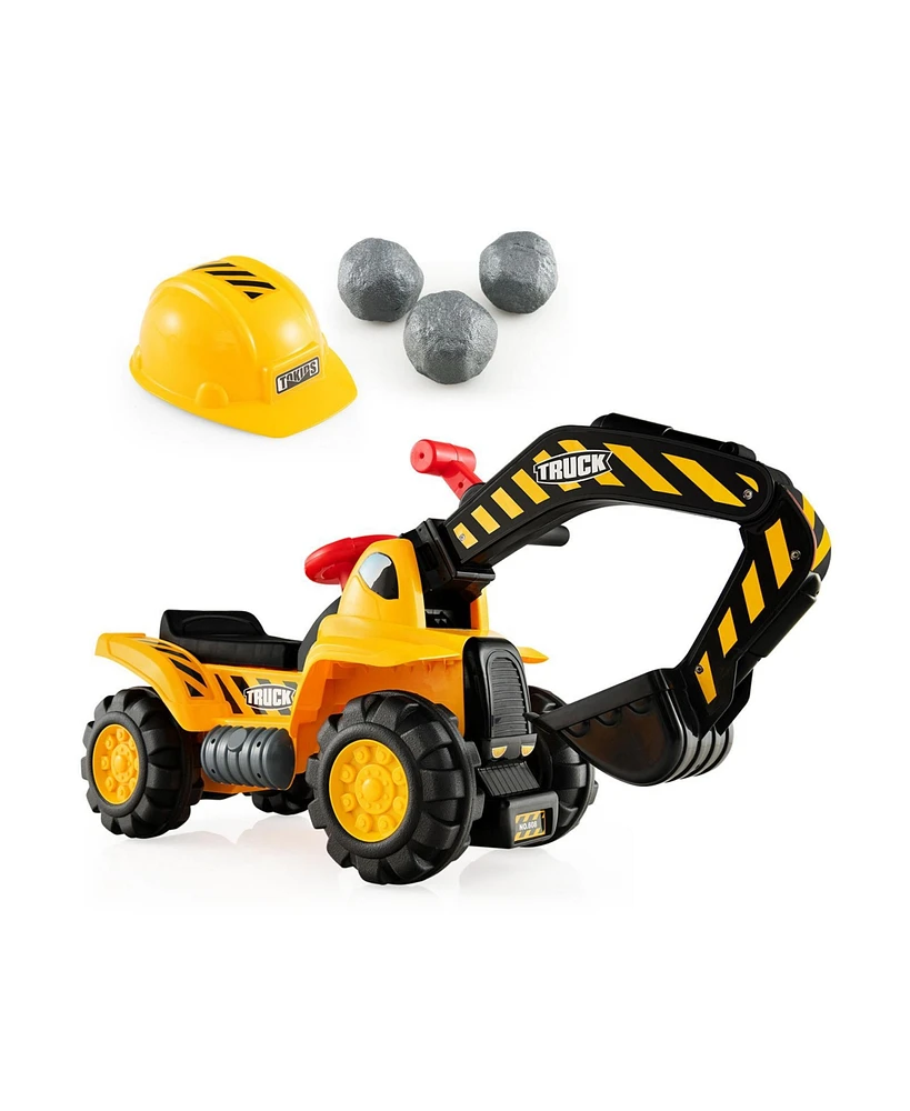 Hongge Ride on Push Car Bulldozer Digger Toy with Safety Helmet and Working Shovel