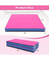 Skonyon 4ft x 4ft x 4in Bi-Folding Gymnastic Tumbling Mat with Handles and Cover-Pink