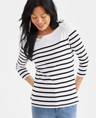 Style & Co Women's Striped Pima Cotton 3/4-Sleeve Top, Exclusively at Macy's