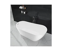 gaomon 59" Freestanding Bathtub, White Acrylic Streamline Stand Alone Soaking Bath Tubs for Adult with Overflow and Drain in Chrome, Perfect for Your