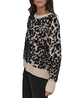 Dkny Women's Faux-Fur Animal-Print Crewneck Sweater