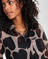 On 34th Women's Textured Chest-Pocket Heart-Print Blouse, Exclusively at Macy's