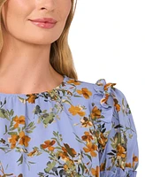 CeCe Women's Short Sleeve Round Neck Floral Blouse