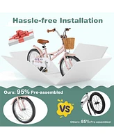 Hongge 16/18 Inch Kids Bike Retro Bicycle with Adjustable Height and Basket for Ages 4-8 Years Old