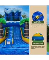 Xjump 19 Tall Surf Beach Inflatable Single Lane Water Slide with Detachable Pool, Commercial Grade, Pvc Vinyl, Outdoor Backyard, Summer Fun, Blow Up,