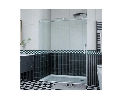 gaomon Shower Door, 56-60" W × 76" H Frameless Sliding Shower Door,Waterproof Glass Shower Door with Stainless Steel Handle and Seal Strip, 5/16"