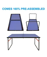 Slickblue Foldable & Portable Table Tennis Table Set – Blue Ping Pong Table with Net & 2 Paddles for Indoor/Outdoor Games