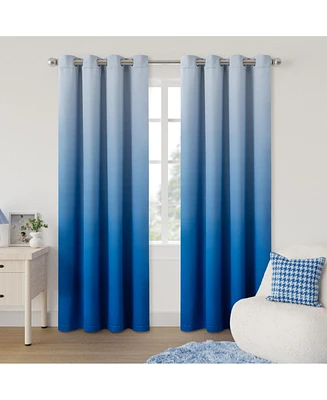 Blackout Grommet Taylor Ombre Curtains Pair, Blue, 52"×96"