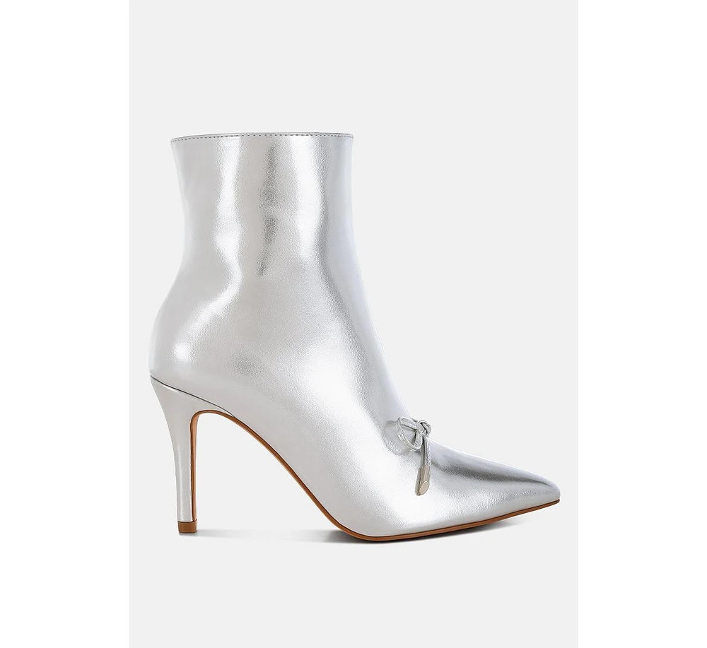 Rag & Co Capper Bow Detail Metallic High Ankle Boots