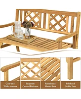 Sugift Patio Foldable Bench with Curved Backrest and Armrest