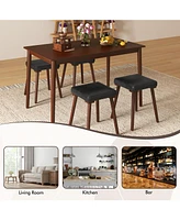 Sugift 5 Piece Dining Table Set for 4 with 4 Upholstered Stools and Rubber Wood Legs