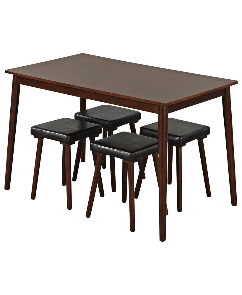 Sugift 5 Piece Dining Table Set for 4 with 4 Upholstered Stools and Rubber Wood Legs