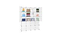 Slickblue 20-Cube Stackable Plastic Organizer Shelves, Closet Cabinet with Hanging Rod in White for Versatile Storage