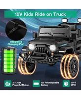 Hongge 12V Kids Ride on Truck Car with Remote Control Threaded Wheels and 3 Speeds-Black