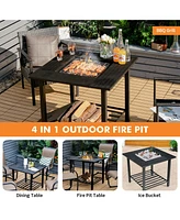 Vebreda 31 Inch Outdoor Fire Pit Dining Table with Cooking Bbq Grate