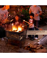 Givimo Outdoor Wood Burning Fire Pit with Log Storage Rack and Wheels