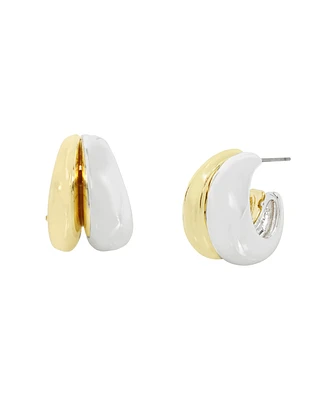 Robert Lee Morris Soho Two Tone Ribbed Huggie Hoop Earrings