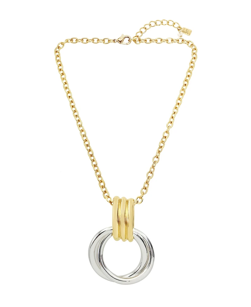 Robert Lee Morris Soho Two Tone Ribbed Ring Pendant Necklace