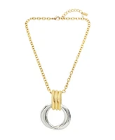 Robert Lee Morris Soho Two Tone Ribbed Ring Pendant Necklace - Two