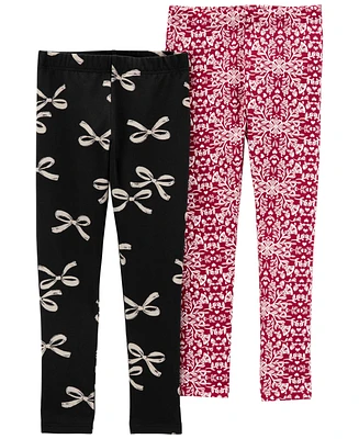 Carter's Big Girls Holiday Printed Leggings, 2 Pack