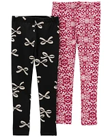 Carter's Big Girls Holiday Printed Leggings, 2 Pack