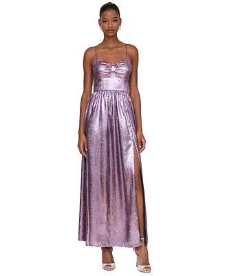 Avec Les Filles Women's Metallic Foiled Sleeveless Maxi