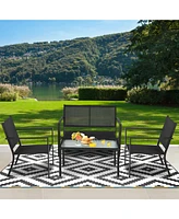 Sugift 4 Pieces Patio Furniture Set Sofa Coffee Table Steel Frame Garden