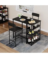 gaomon Dining Table Set for 2, Bar Table and Chairs for 2, Kitchen Table Set with 2 Upholstered Chairs,3 Large Storage Shelves,Black