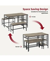 gaomon Dining Table Set for 4, Kitchen Table Set for 4 with 2 Benches, Rectangular Dining Room Table Set with Wine Rack