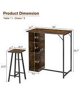 gaomon Small Bar Table and Chairs Set for 2, 3-Piece Bar Table Set with 3 Tier Storage Shelves, Space Saving Table