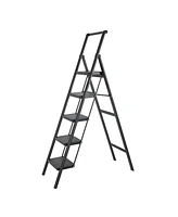 Flynama 5 Aluminum Step Ladder, 5 Step Stool Folding Step Stool with Handrails, Sturdy Step Stool for Adult, Gorilla Ladders 500LBS Capacity Sturdy& P