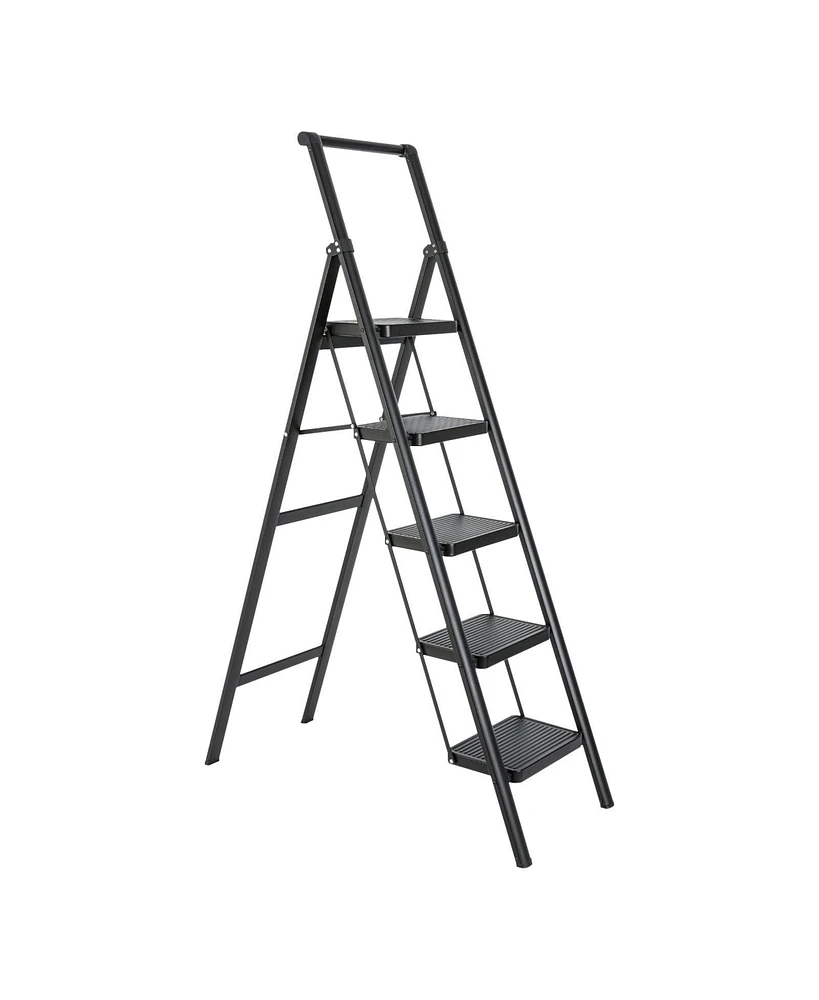 Flynama 4 Step Ladder, 4 Step Stool Folding Step Stool with Handrails, Sturdy Step Stool for Adult, Gorilla Ladders 500LBS Capacity Sturdy& Portable L