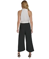 Halston Women's Mixed-Media Cropped Wide-Leg Jumpsuit