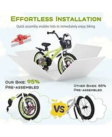 Hongge 16/18 Inch Kids Bike Adjustable with Detachable Training Wheels for 4-8 Years Old