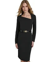 Halston Women's Asymmetric Belted Sheath Dress