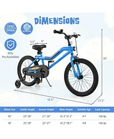 Hongge 16/18 Inch Kids Bike Led Lighted Adjustable with Training Wheels for 4-8 Years Old Kids