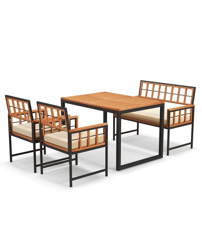 Givimo 4 Pieces Acacia Wood Patio Dining Set with 1 Rectangular Table