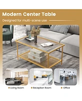 Givimo 2-Tier Coffee Table with Shelf Center Tea Table with Tempered Glass Top